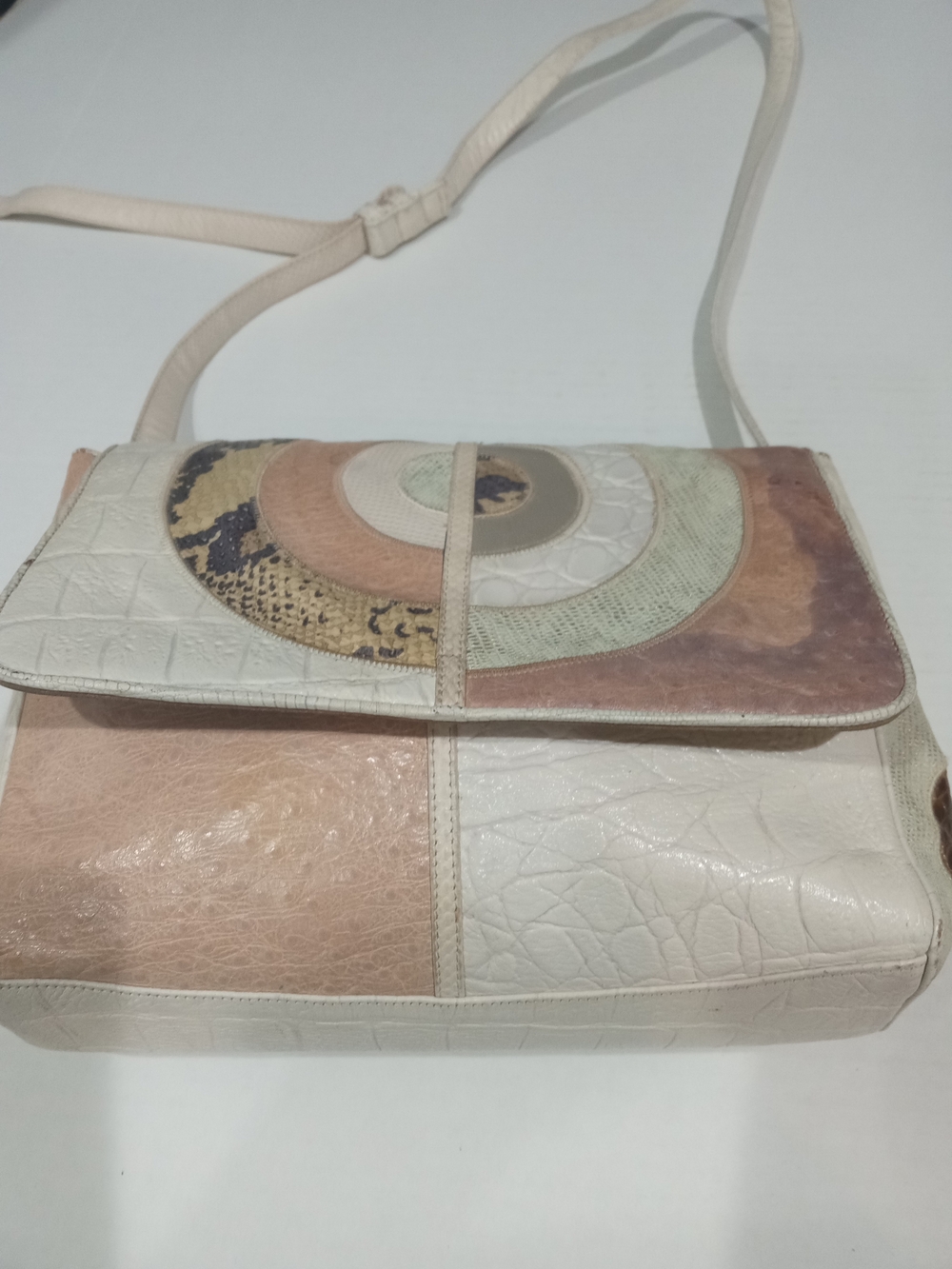 Sharif Cream, Tan & Mint Patchwork Crossbody Bag